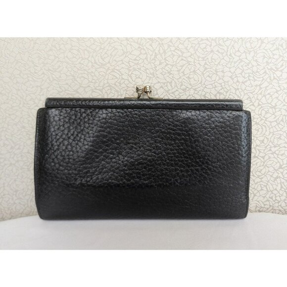 Vintage Dooney & Bourke All Weather Leather Kiss Lock Wallet Black Brown USA - Picture 2 of 12